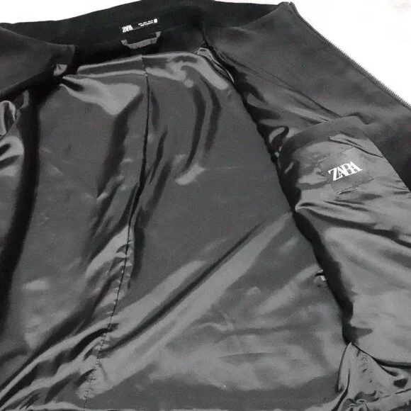 ZARA Velvet Jacket Men's Large Black Full Zip Pockets Long Sleeve MSRP $139 - Picture 3 of 13